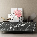 Modern Marble Texture TV Stand With Decorative Painting Books And Ornaments