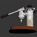 Manual Espresso Machine With Silver Body Red Base Black Handle And Grid Design