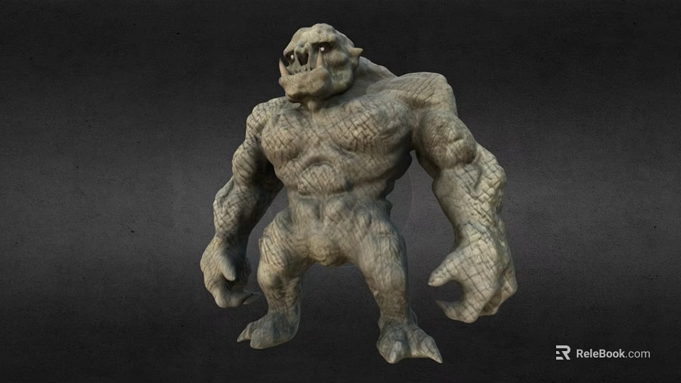 Muscular Game Movie Character With Stone Like Skin And Skull Head Design 3d model 