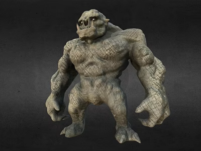 Muscular Game Movie Character With Stone Like Skin And Skull Head Design 3d model