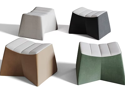 Modern Upholstered Sofa Stools in White Black Brown Green Geometric Design 3d model