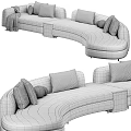 Modern Curved Sectional Sofa With Decorative Pillows And Throw Blanket 3d model