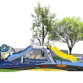 Fun Colorful Outdoor Children's Playground With Slide Trees And Play Zones