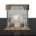 Ao's Coffee Exhibition Booth Interior With Tables Chairs Plants And Display Shelves
