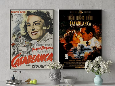 Vintage Casablanca Movie Posters Featuring Classic Character Portraits On Wall Decor For Room 3d model