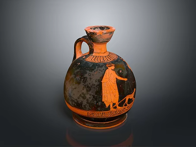 Ancient Orange And Black Vase Sculpture With Decorative Figure Patterns 3d model