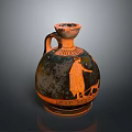 Ancient Orange And Black Vase Sculpture With Decorative Figure Patterns