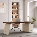 Modern Home Office Desk With Laptop Chair Bookshelf Wall Art And Area Rug