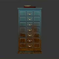 Rustic Blue And Brown Chest Of Drawers With Books On Top And Metal Handles