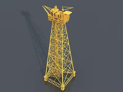 Industrial Equipment Golden Tower Structure With Metal Framework And Top Crane Arm 3d model