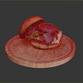 Freshly Prepared Hamburger On Wooden Cutting Board With Sesame Bun Lettuce Red Onion And Sauce