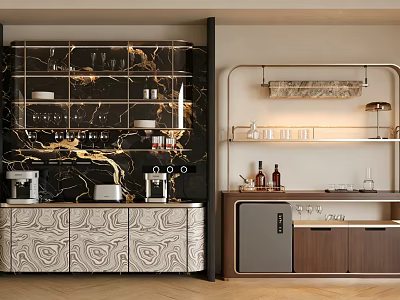 Elegant Modern Wine Cabinet With Glass Shelves And Marble Design Displaying Wine Bottles 3d model