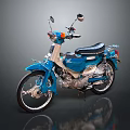 Blue Classic Motorcycle With Black Seat And Shiny Wheels On Dark Background