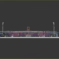 Modern Stadium Building With Green Turf Colorful Seats Transparent Roof And Light Poles