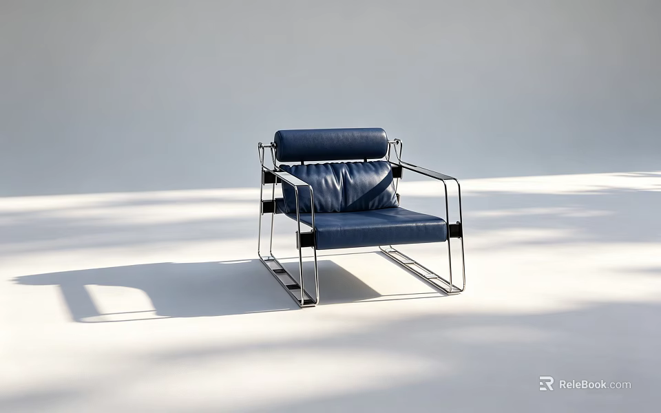 Modern Navy Blue Leather Leisure Chair With Metal Frame And Minimalist Design 3d model 