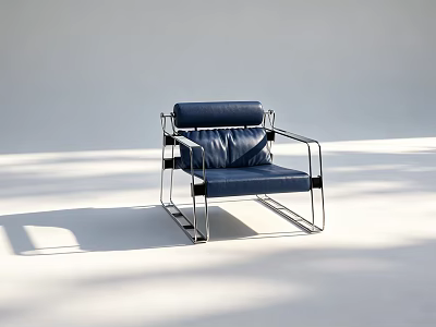 Modern Navy Blue Leather Leisure Chair With Metal Frame And Minimalist Design 3d model