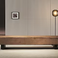 Long Rustic Wooden Bench With Black Legs In Modern Interior Space 3d model