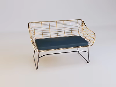 Modern Wire Mesh Lounge Chair With Blue Cushion And Metal Frame 3d model