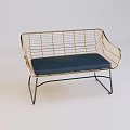 Modern Wire Mesh Lounge Chair With Blue Cushion And Metal Frame