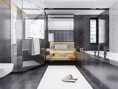Modern Bathroom Interior Design With Glass Shower Marble Countertop And Bathtub 3d model