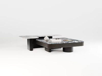 Modern Luxury Coffee Table With Double Layer Marble Top And Black Base 3d model