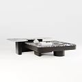 Modern Luxury Coffee Table With Double Layer Marble Top And Black Base 3d model