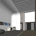 Modern Reception Desk Interior Design With Sleek Surface Ambient Lighting And Stylish Backdrop 3d model