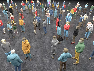 Crowd of People Gathered in Open Space with Various Outfits Interacting Casually 3d model