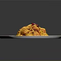Delicious Yellow Fettuccine Pasta With Mushroom Sauce And Red Garnish