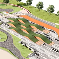 Scenic Urban Park Landscape Design With Undulating Green Lawns Trees And Walkways