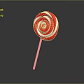 Red and White Swirl Pattern Lollipop With Shiny Surface On Gray Background 3d model