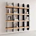 Modern Wall Mounted Bookshelf With Wooden Shelves Books And Decorative Items