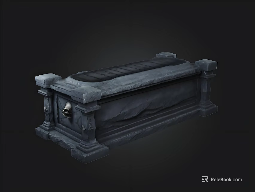 Gothic Vintage Stone Coffin With Intricate Carved Details And Skull Accents 3d model 