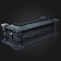 Gothic Vintage Stone Coffin With Intricate Carved Details And Skull Accents