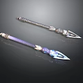 Ornate Decorative Spears With Intricate Metallic Handles And Sharp Blades