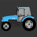 Blue Agricultural Tractor With Enclosed Cab Large Black Wheels And Exterior Design