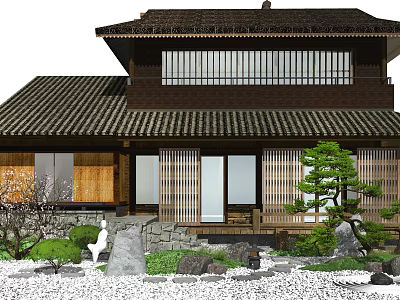 Japanese-style house landscape sketch courtyard landscape 3d model