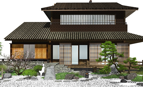 Japanese-style house landscape sketch courtyard landscape 3d model