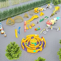 Outdoor Playground Equipment With Yellow Slide Climbing Structures Maze Swings And Trees
