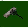 Wooden Rectangular Household Item With Two Circular Grooves And Magnifying Glass On Green Background