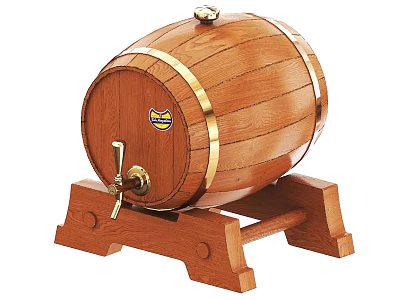 Ceramic Vessel With Wooden Barrel Design Brass Hoop And Faucet On Stand 3d model