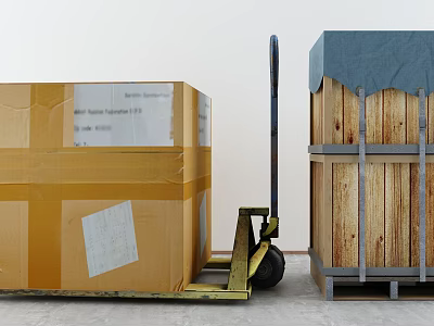 Industrial Manual Pallet Jack Equipment For Loading Cardboard And Wooden Boxes 3d model