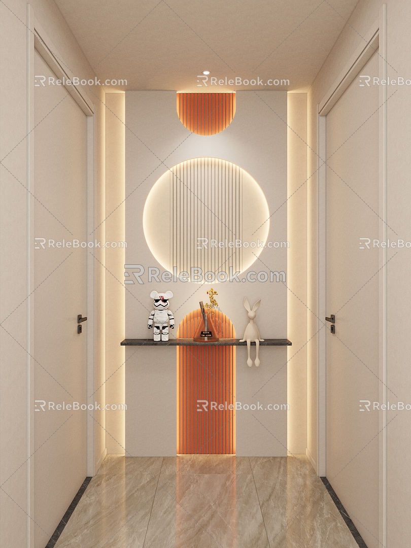 Cream Simple Style Arc Light Strip No Main Light Corridor End View Entrance 3d model