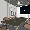 Modern Conference Room Interior With Wooden Table Beige Chairs And Large Projection Screen