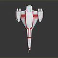 Futuristic White and Red Striped Spaceship with Sleek Aerodynamic Design for Interstellar Exploration