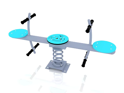 Children's Seesaw With Blue Seats Smiley Face Design And Spring Base Handles 3d model