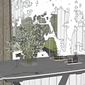 Dark Vase With White Flowers And Green Foliage On White Marble Tabletop Near Curtains