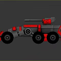 3D Model Red And Silver Armored Combat Vehicle With Large Wheels