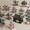 Traditional Chinese Garden Pavilions With Various Roof Styles And Colorful Designs