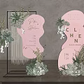 Elegant Floral Installation with Pink Irregular Backdrop White Yellow Flowers Green Foliage and Tassels